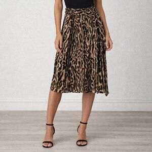 Burberry Women’s Leopard Print Pleated Belted Midi Skirt, IT 36 / US 2
